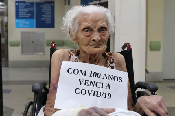Vitória! Mulher de 100 anos vence a Covid e deixa hospital