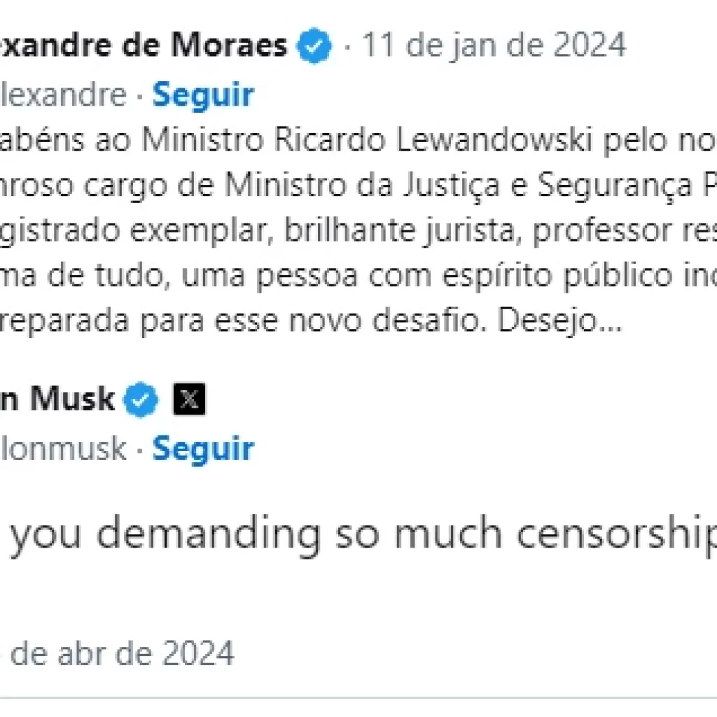 Musk questiona Moraes: “Por que tanta censura no Brasil?”
