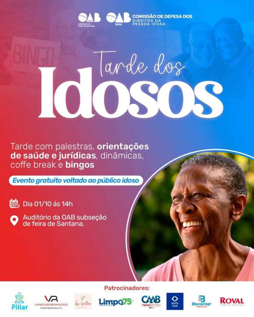 Tarde dos idosos: evento será celebrado dia 1º no auditório da OAB Feira