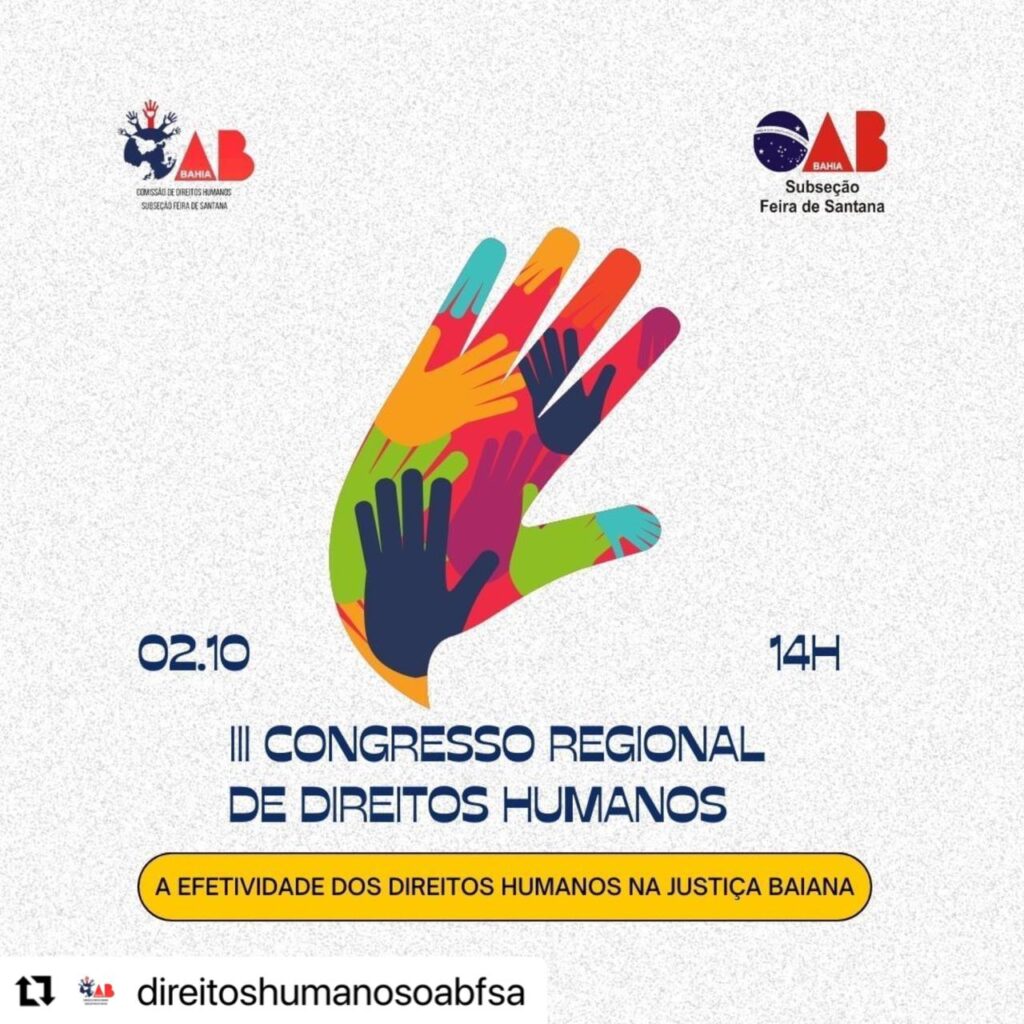 III Congresso Regional de Direitos Humanos acontece dia 2/10 na OAB Feira