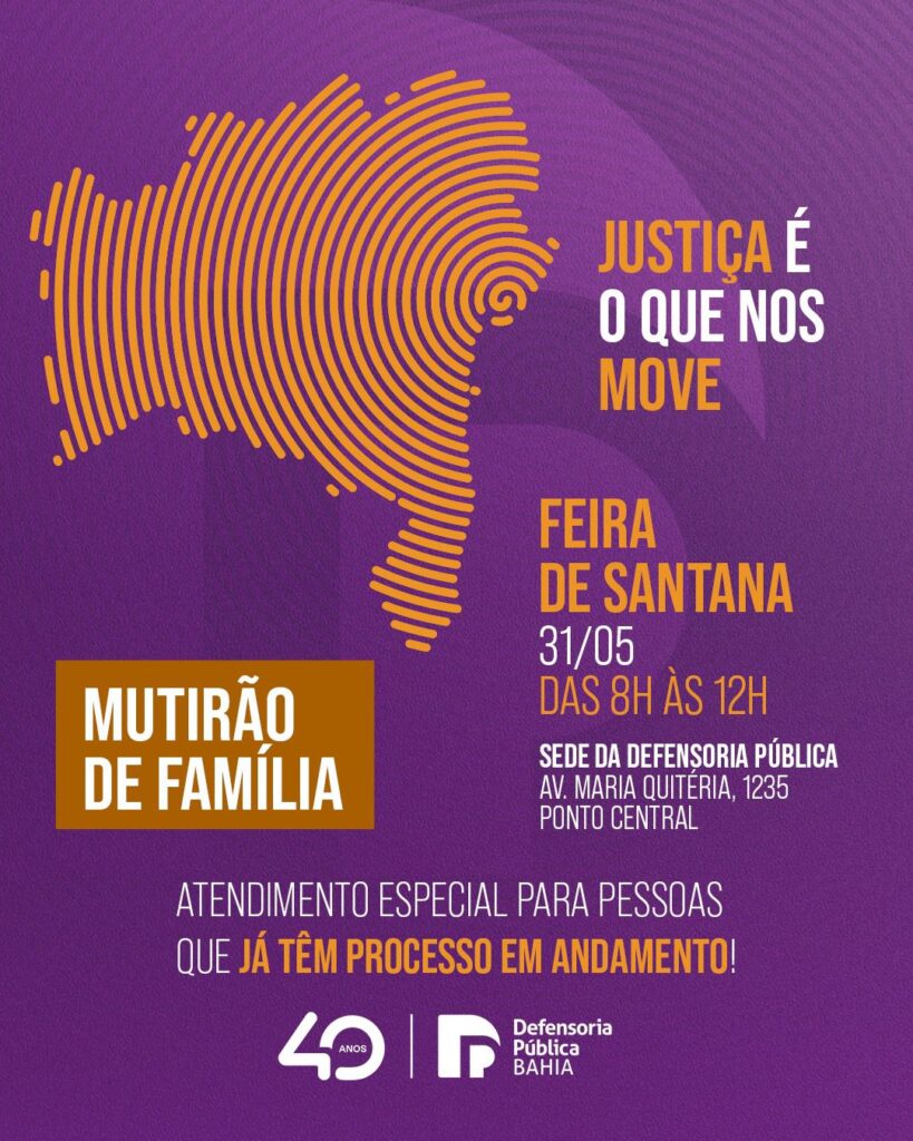 Mutirão de Família da Defensoria Pública acontece nesta sexta (30) em Feira de Santana