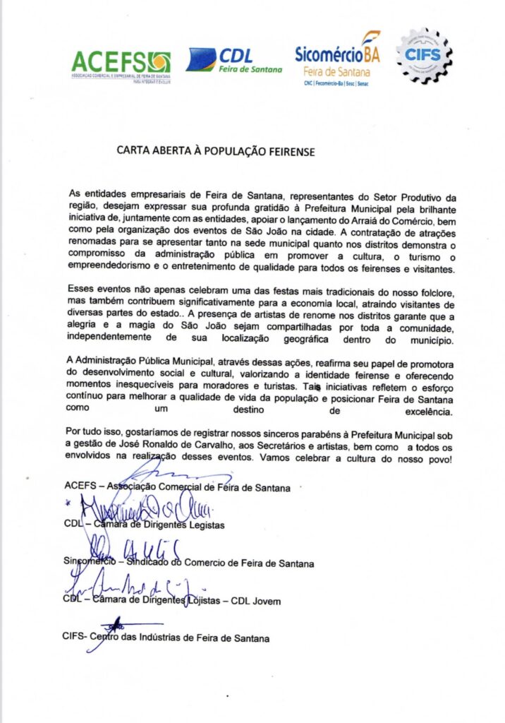 São João 2025: Entidades Empresariais Enaltecem Iniciativas da Gestão Municipal em Feira de Santana