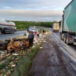 Caminhão de mangas tomba e provoca interdição parcial na BR-116