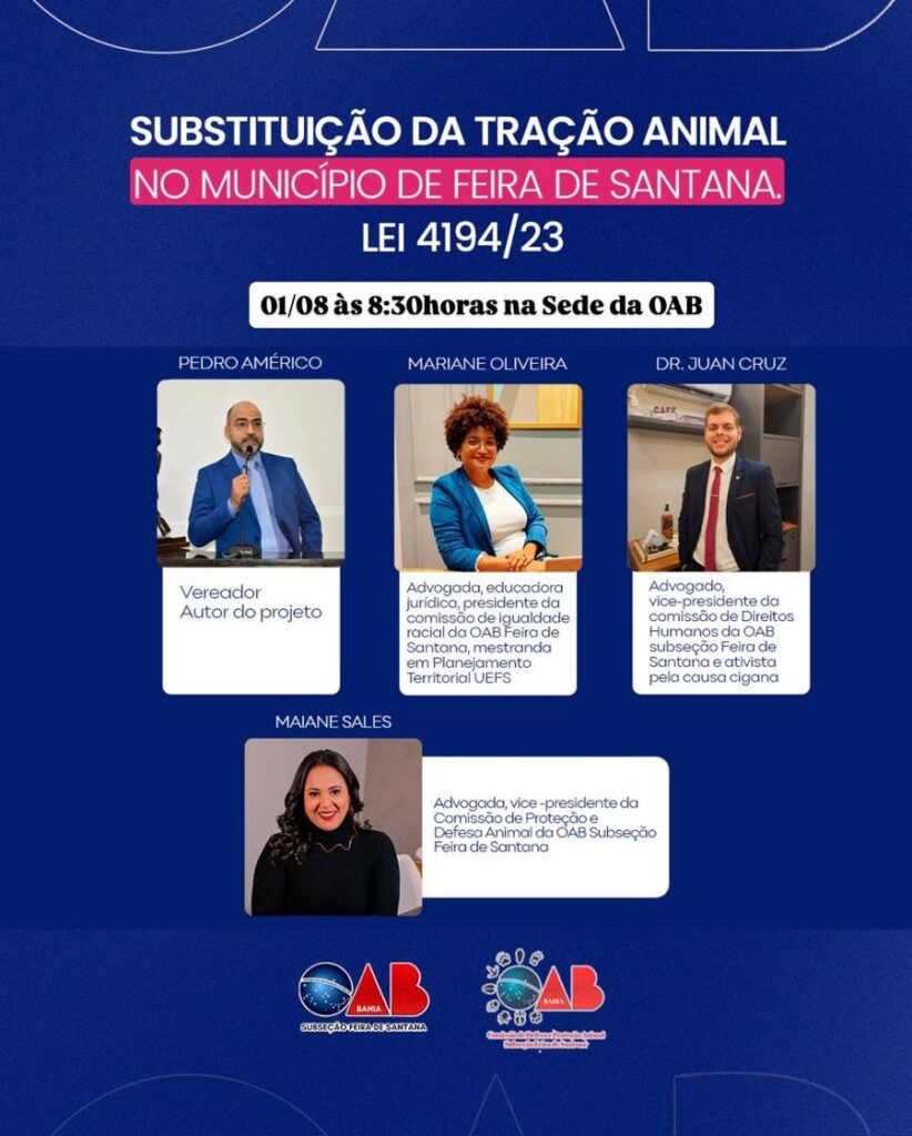 Substituição da tração animal no Município será tema de evento na OAB Feira