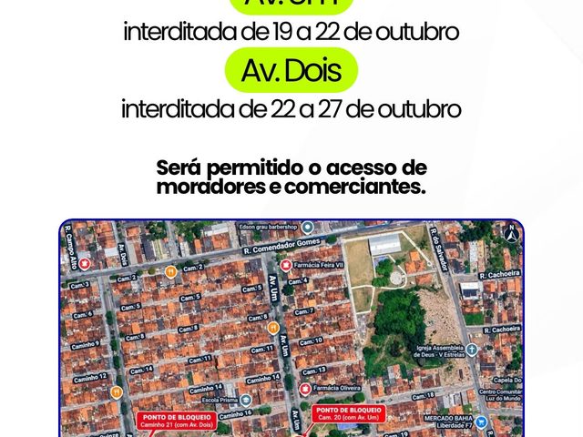 SMT informa: obras de drenagem alteram o trânsito no Conjunto Feira VII, nesta semana